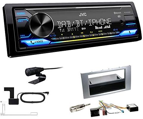 KDX472DBT+Einbauset JVC KD-X472DBT 1-DIN bilradio Bluetooth USB inkl. DAB antenn installationssats passar för Ford Galaxy 2006-2007 silver inkl Canbus