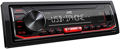 KD-X262 JVC  USB-bilradio med RDS (högpresterande stuner, MP3, WMA, FLAC, AUX-ingång, bassängförstärkning, 4 x 50 watt, röd) svart