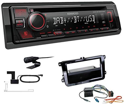 KDCBT450DAB+Einbauset Kenwood KDC-BT450DAB 1-DIN DAB bilradio Bluetooth CD USB AUX installationssats lämplig för Volkswagen VW T5 Transporter upp till 2015 piano Black runda hörn