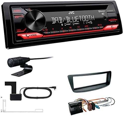 KDDB622+Einbauset JVC KD-DB622BT 1-DIN digital bil radio inkl antenn lämplig för Peugeot 107 2005–2014 svart