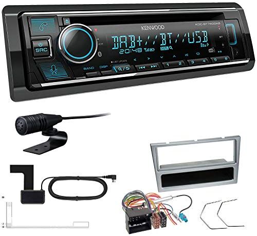 KDCBT740+Einbauset Kenwood KDC-BT740DAB 1-DIN DAB bil radio inklusive antenn lämplig för Opel Corsa C 2004-2006 matt krom