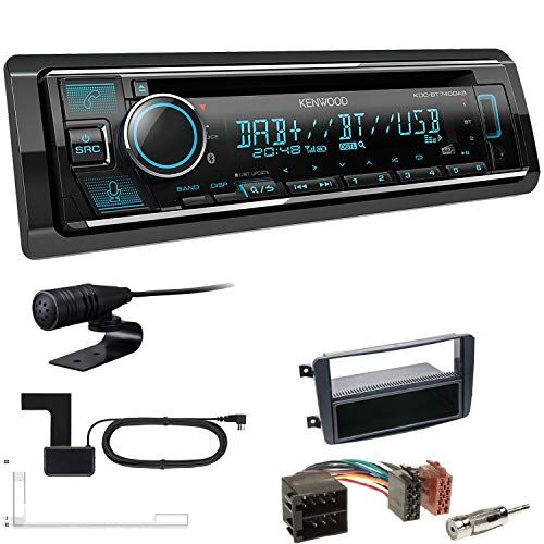 KDCBT740+Einbauset Kenwood KDC-BT740DAB 1-DIN DAB bil radio inklusive antenn lämplig för Mercedes-Benz CLK 2002-2004 svart