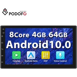 Podofo Intelligent AI Voice Auto Electronic Radio Player 7 Inch 8-core 4+64G Android 10.0 Support Carplay EQ DSP 4G/Wifi GPS Bluetooth FM AHD Camera