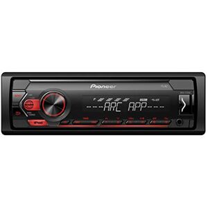 Pioneer MVH-S120Ui 1-DIN receiver with red illumination, USB and compatible with Apple and Android devices.