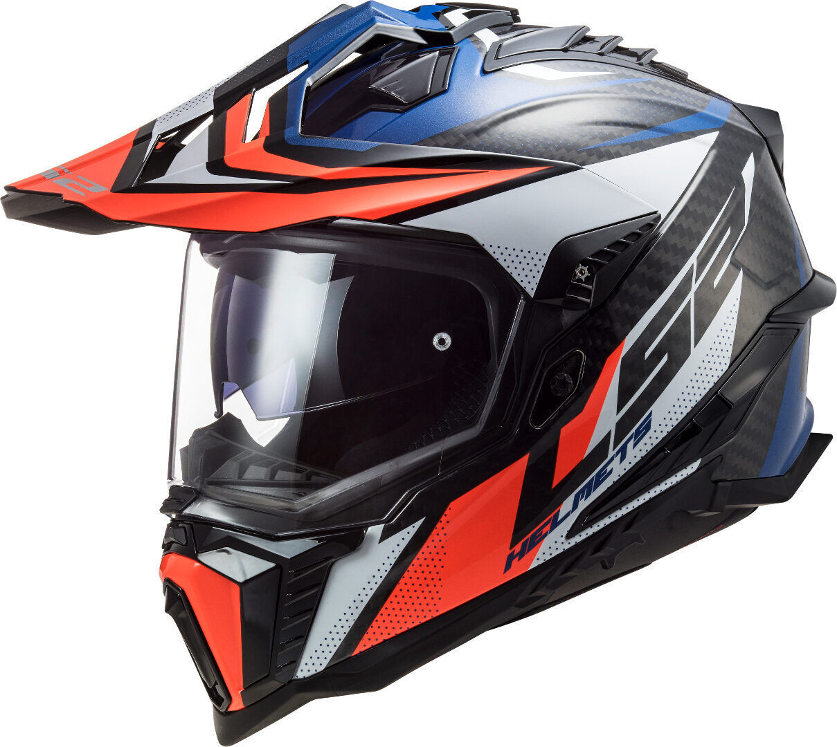 LS2 MX701 Explorer C Focus Carbon Motocross Hjelm XL Hvit Rød Blå