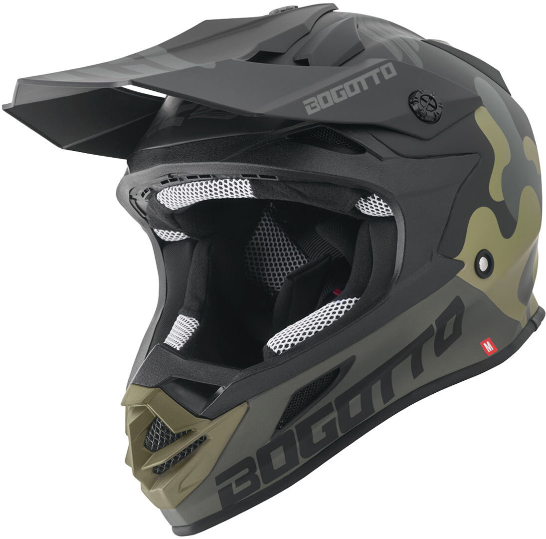 Bogotto V328 Camo Glassfiber Motocross Hjelm M Svart Grønn