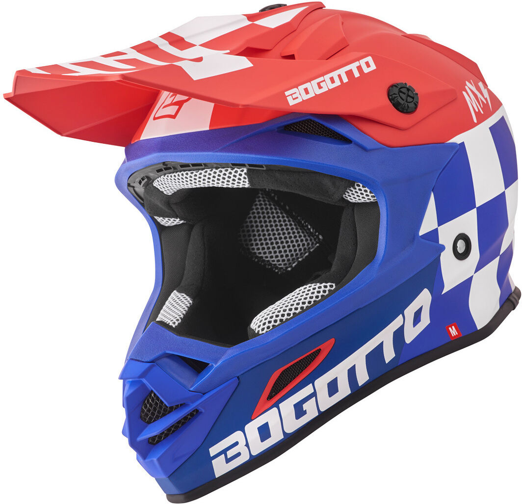 Bogotto V328 Xadrez Carbon Motocross hjelm M Hvit Rød Blå