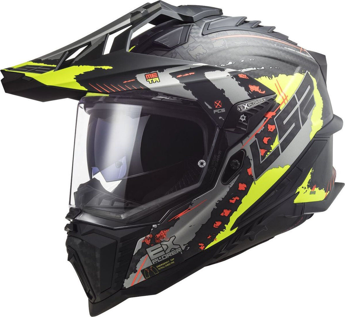 LS2 MX701 Explorer C Extend Carbon Motocross hjelm XS Svart Gul