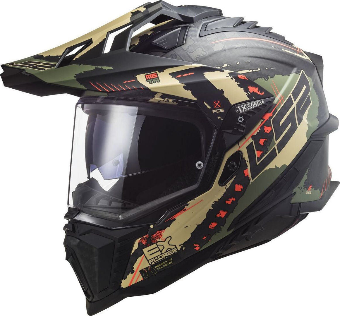 LS2 MX701 Explorer C Extend Carbon Motocross hjelm XL Svart Grønn