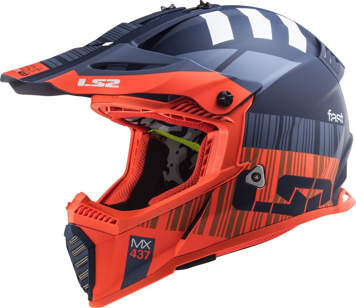 LS2 MX437 Fast Mini Evo XCode Motocross hjelm for barn M Blå Oransje