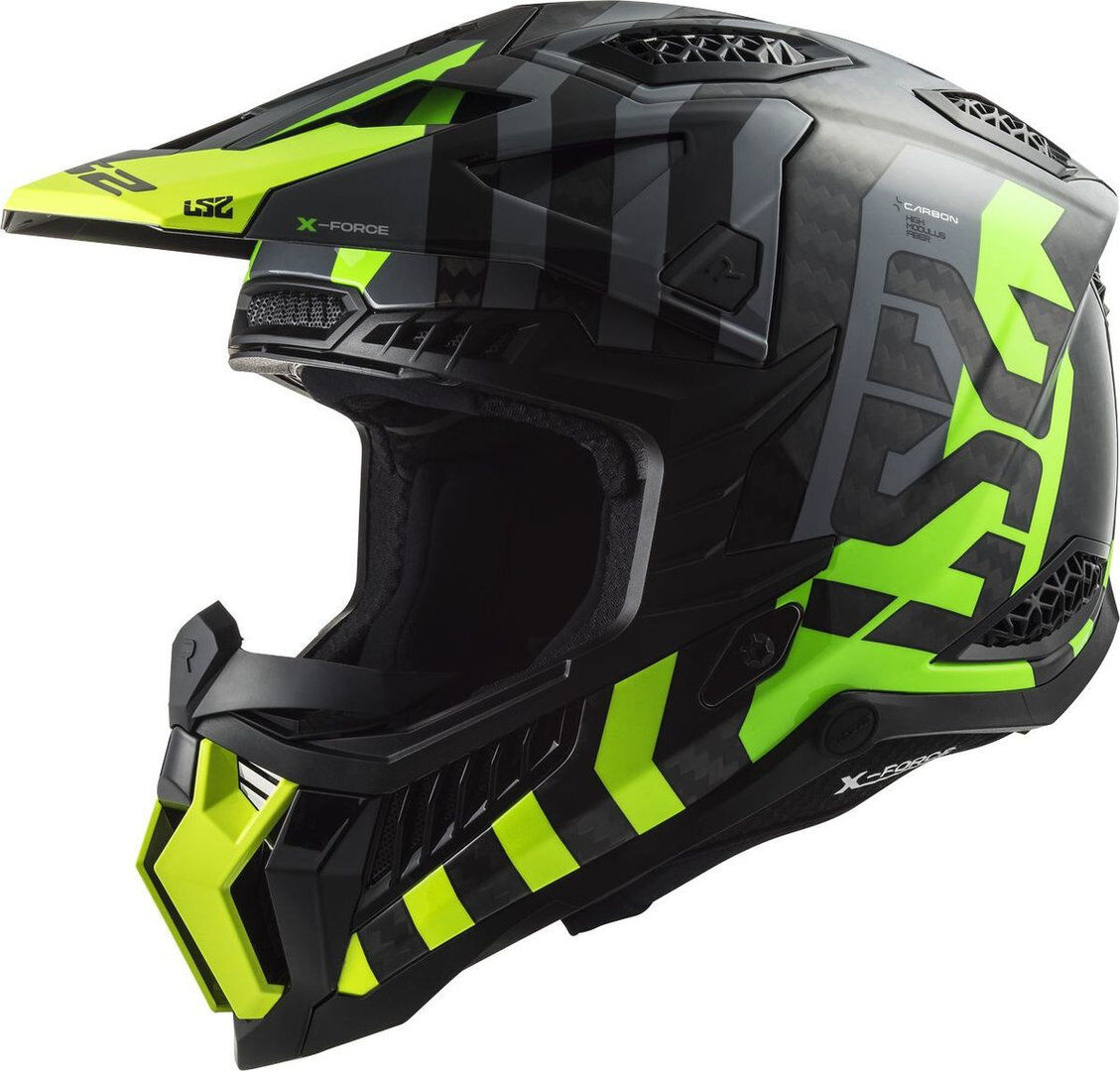 LS2 MX703 X-Force Barrier Carbon Motocross hjelm XL Svart Grønn