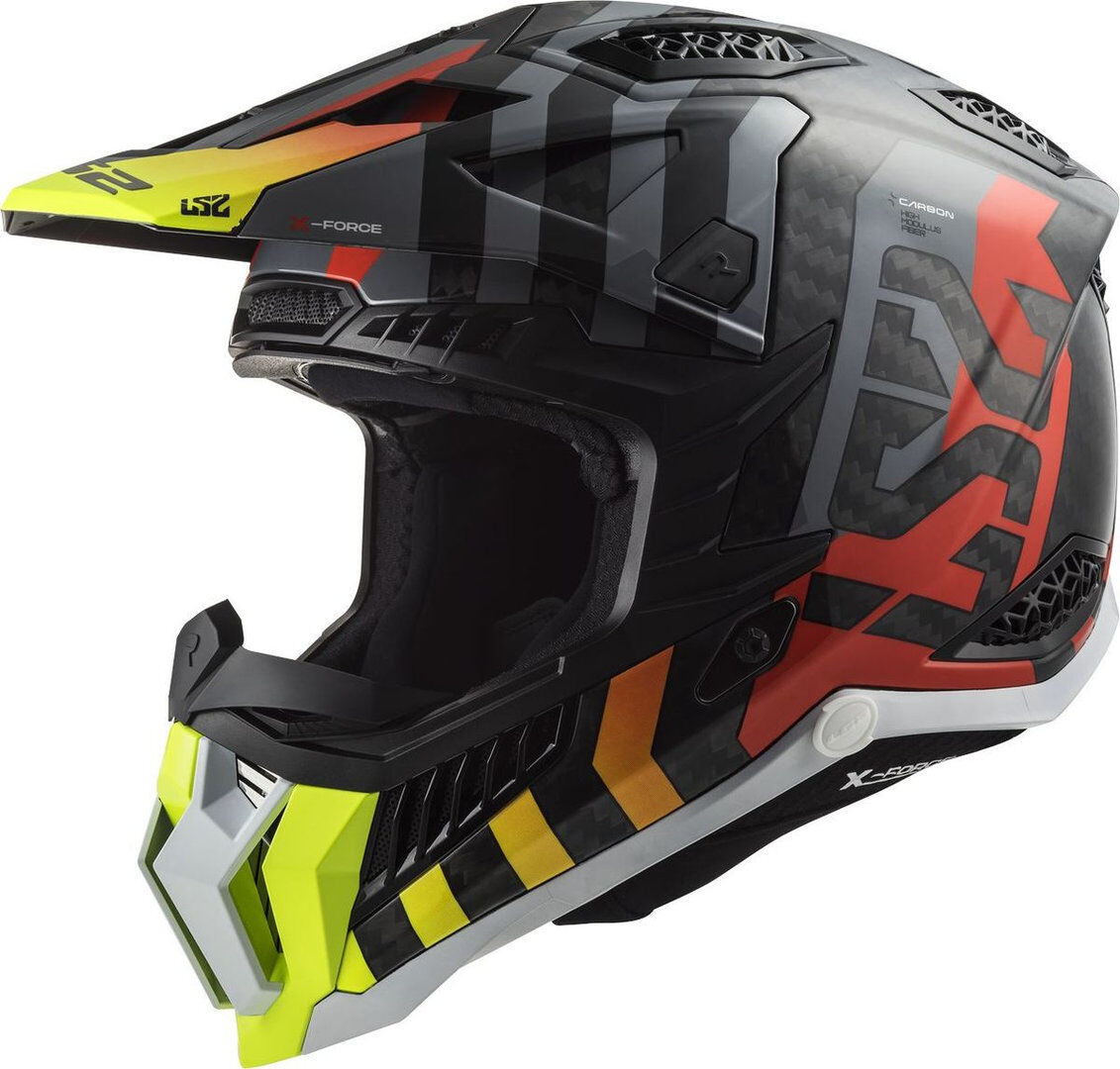 LS2 MX703 X-Force Barrier Carbon Motocross hjelm S Svart Rød