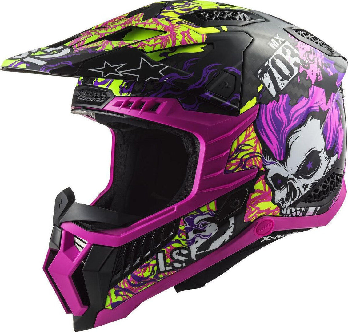 LS2 MX703 X-Force Fireskull Carbon Motocross hjelm 2XL Svart Lilla