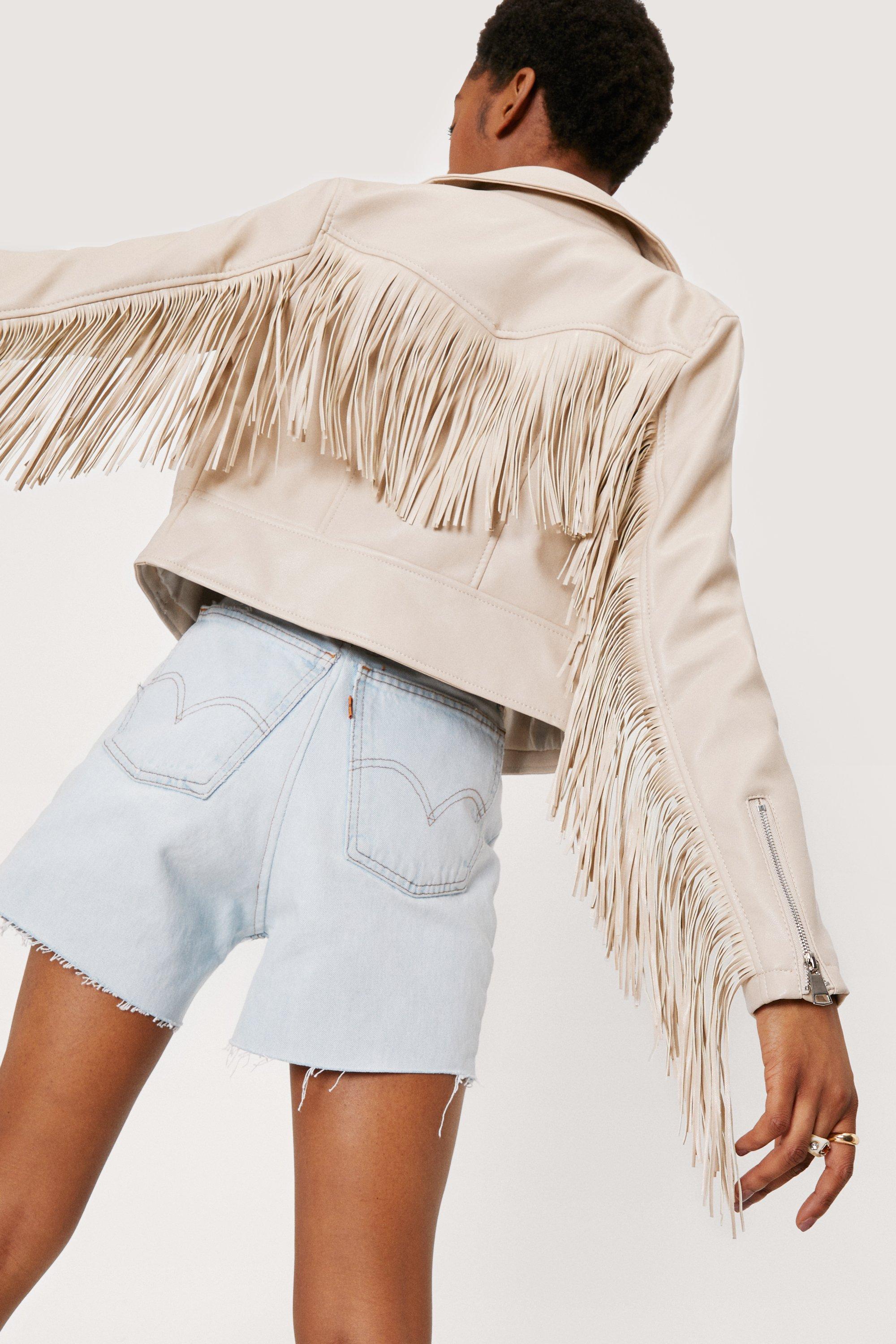 Nasty Gal Womens Faux Leather Fringed Moto Jacket - White - L, White