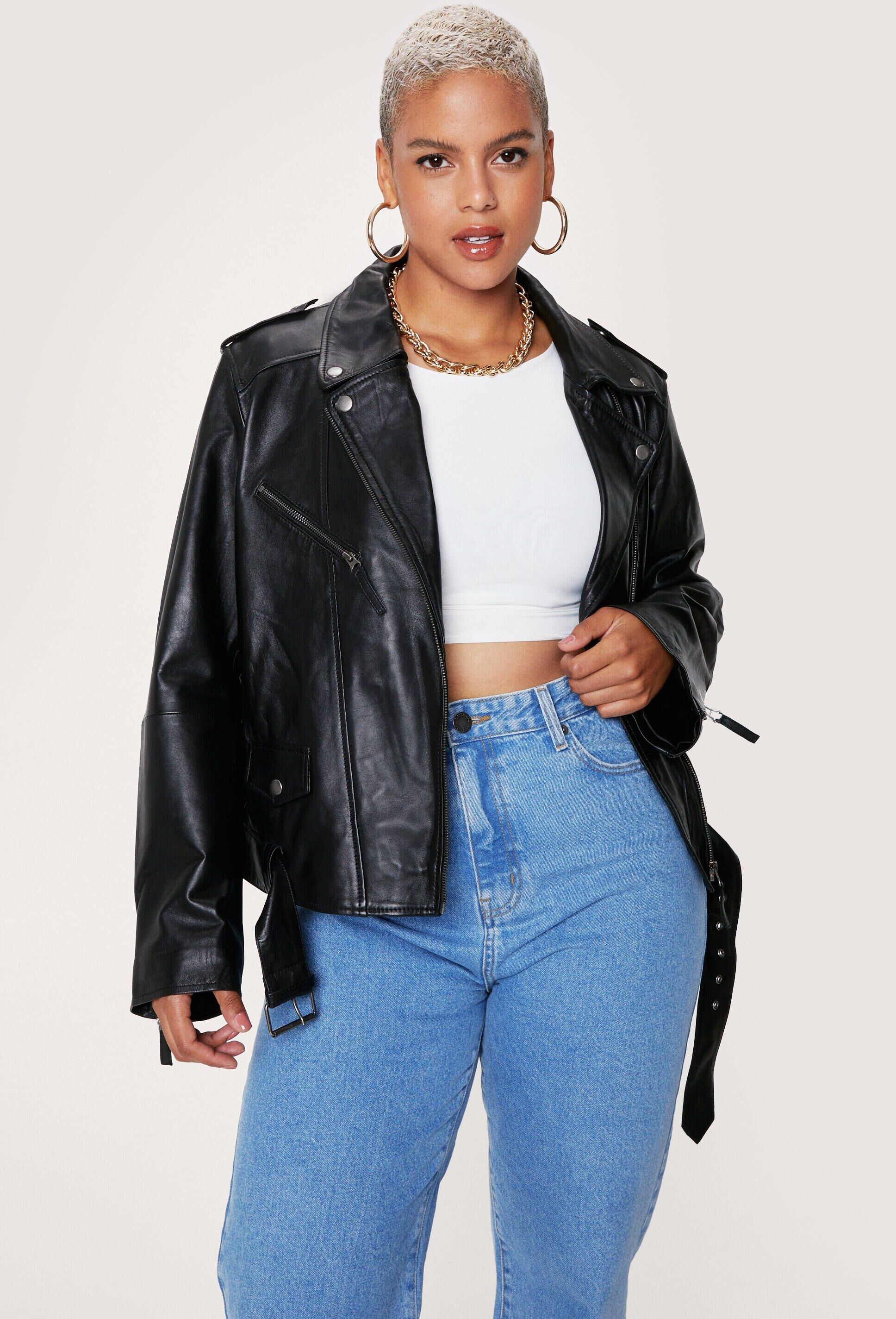 Nasty Gal Womens Plus Size Real Leather Oversized Biker Jacket - Black - 18, Black