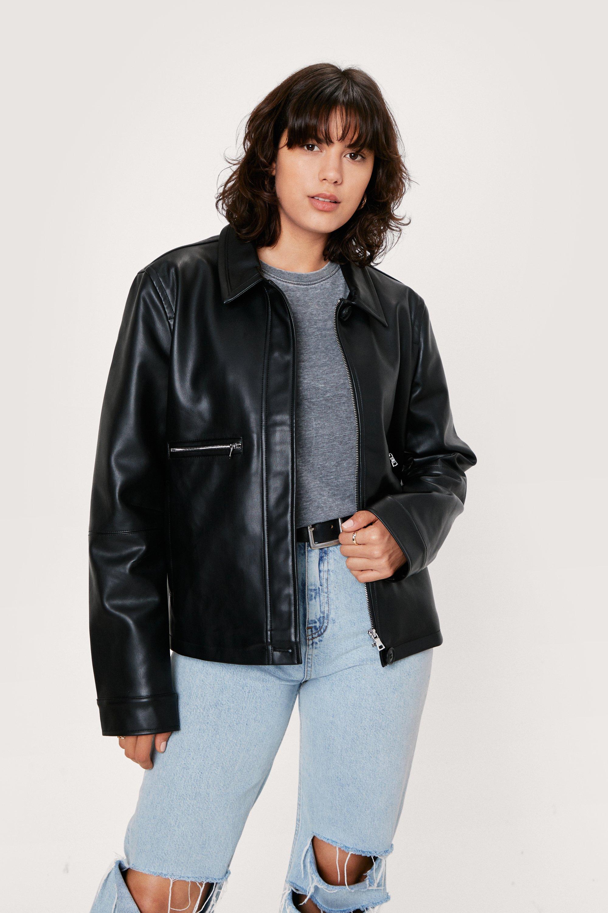 Nasty Gal Womens Zip Through Faux Leather Harrington Jacket - Black - 12, Black