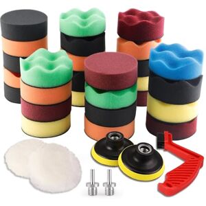 SPTA Polierschwamm, 34tlg 80mm Polierschwämme Polieren Pad Schwamm Set mit Polierpad Polierscheibe Set und Polierfell Polierset Polierteller Kit für Bohrmaschine, Für Poliermaschine -POSWMIX31