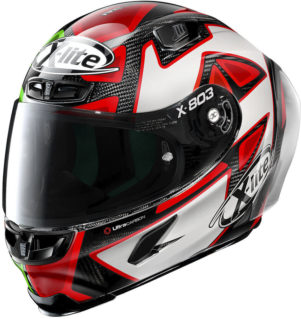 X-Lite X-803 RS Ultra Carbon Replica Petrucci Misano Helm XS Schwarz Rot Grün