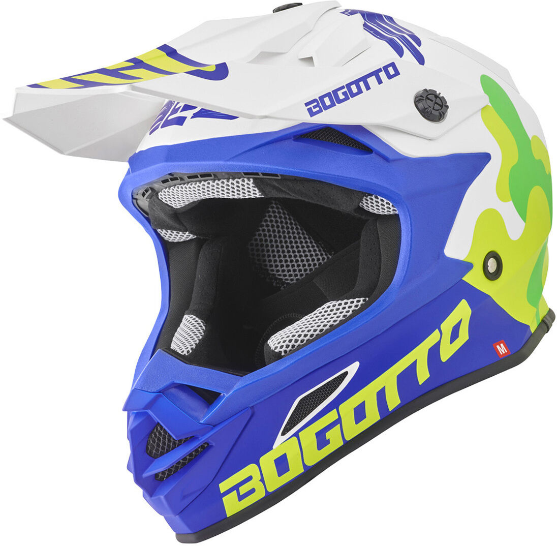 Bogotto V328 Camo Fiberglas Motocross Helm M Weiss Blau