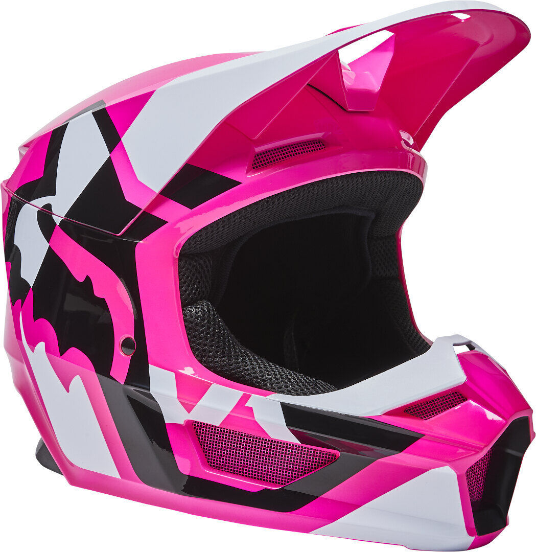 Fox V1 Lux Motocross Helm 2XL Schwarz Weiss Pink
