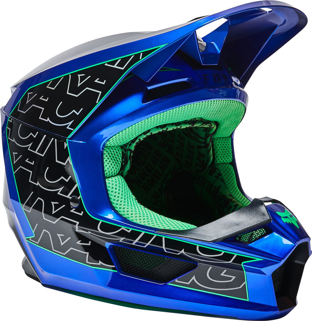 Fox V1 Peril Motocross Helm XS Blau