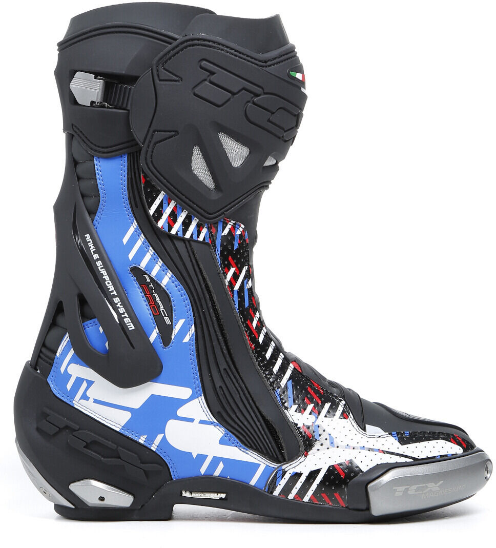 TCX RT-Race Pro Air perforierte Motorradstiefel 44 Schwarz Weiss Blau