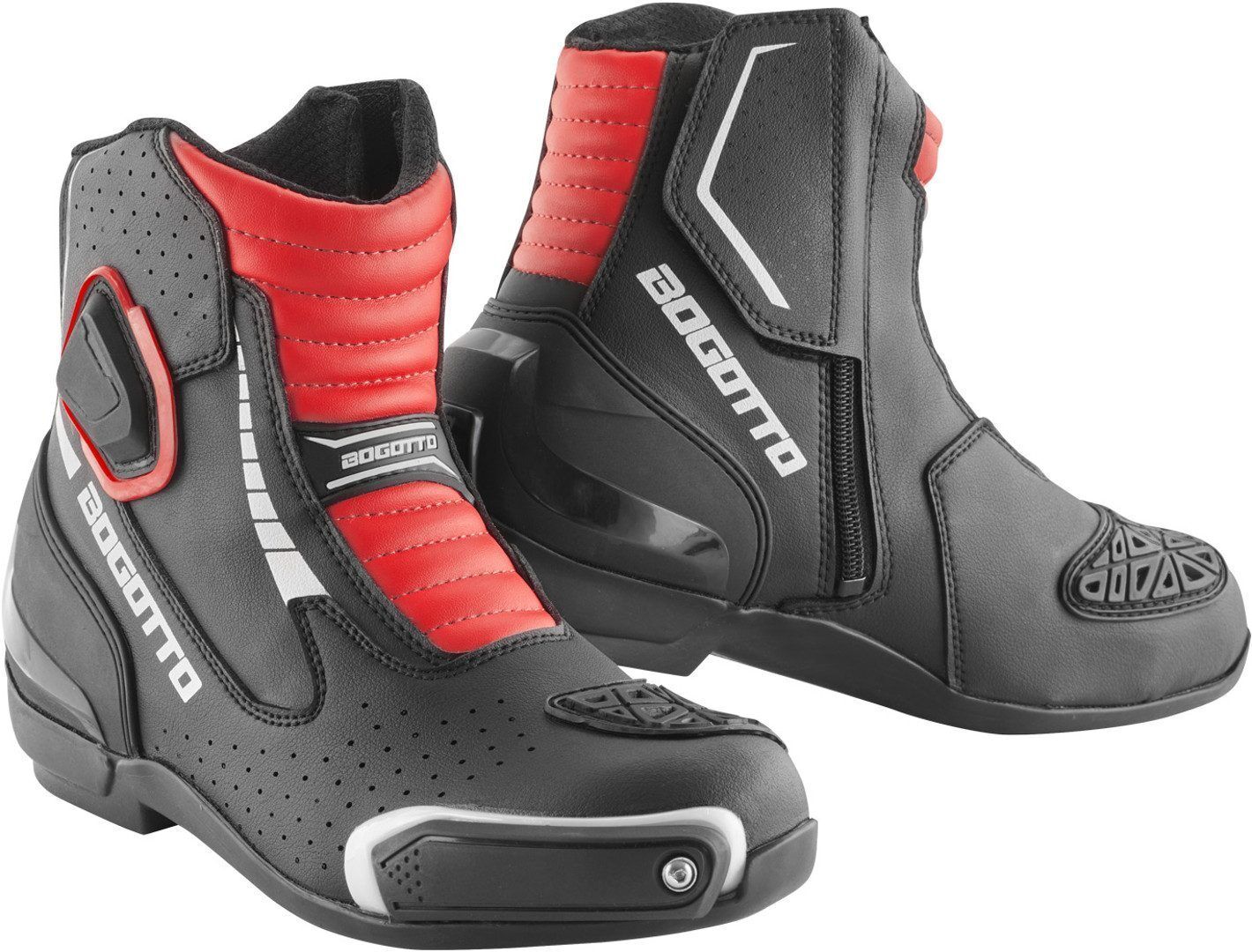 Bogotto Cartagena perforierte Motorrad Stiefel 46 Schwarz Weiss Rot