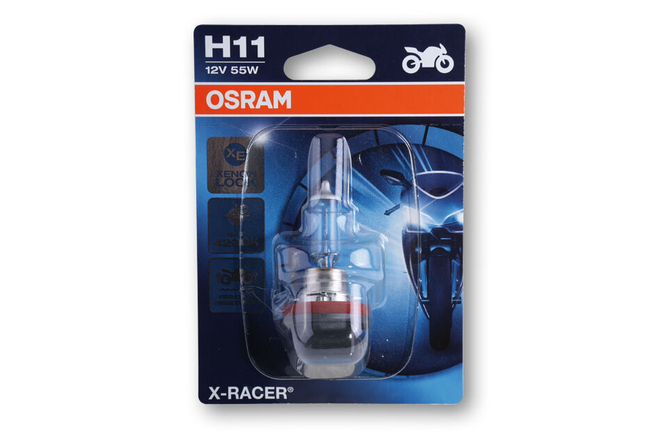 OSRAM Žárovka OSRAM H11, X-RACER, 12V 55W PGJ19-2, technologie odolná proti vibracím, potkávací světlomety  Bílá
