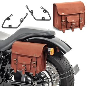 Set 2x Satteltaschen mit Halter passend für Chopper / Custombikes 16-20 Craftride SV1-braun links-rechts