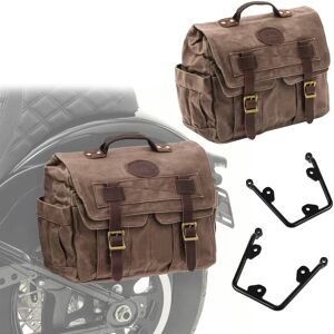 Set 2x Satteltaschen mit Halter passend für Chopper / Custombikes 16-20 Craftride CV1F-braun links-rechts