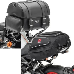 Set: Motorrad Hecktasche FP Sissybar Tasche passend für Cruiser und Retro 32 Liter Craftride mit Hecktasche X50 hinten 50Ltr sw