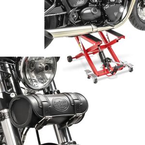 Set: Motorrad Hebebühne Midlift XL bis 500kg rot ConStands mit Werkzeugrolle Elgin 2,4Ltr passend für Retro Bikes sw