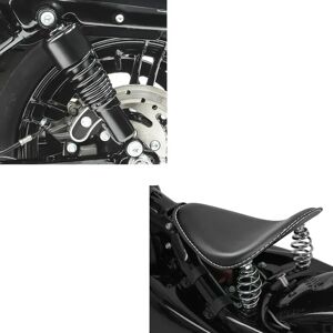 Set: Stoßdämpfer 10,5 Zoll passend für Harley Davidson Sportster 04-20 Federbeine von Craftride schwarz + Motorrad Bobber Schwingsattel Craftride BR1 mit Federn für Custombikes in schwarz