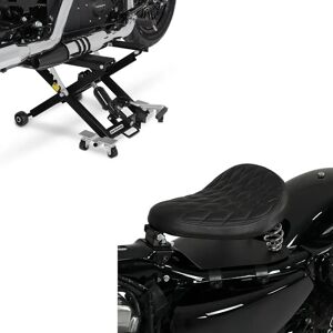 Craftride Set: Solo Federsattel mit Grundplatte SG11 schwarz + Hebebühne Midlift XL Motorradheber bis 500kg in schwarz