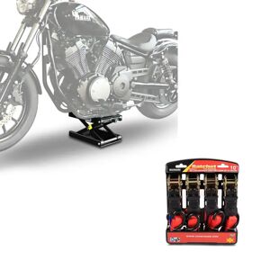 Set: Hebebühne Midlift M Motorradheber passend für Chopper / Custombike bis kg Constands + Spanngurt Set mit Ratsche und Haken inkl 4x Zurrschlaufe in rot CB38904