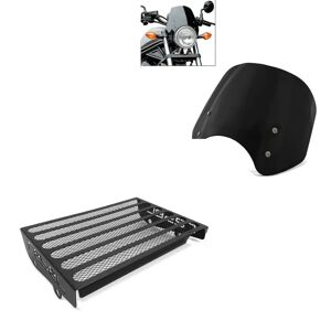 Set: Windschild passend für Honda Rebel 500 CMX 17-24 Craftride Windschutzscheibe schwarz + Kühlerabdeckung passend für Honda Rebel 500 CMX 17-24 Kühlergrill Zaddox KG1