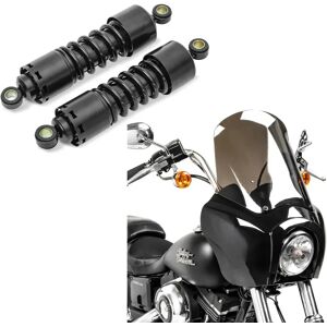 Set: Stoßdämpfer 11 Zoll passend für Harley Davidson Dyna Street Bob 06-17 Federbeine von Craftride schwarz + Frontverkleidung passend für Harley Davidson Dyna Low Rider / Street Bob Craftride MG5 mit Scheibe schwarz-rauchgrau