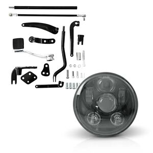 Set: Vorverlegte Fussrastenanlage passend für Harley Davidson Dyna Modelle 06-17 Craftride RR1 + Hauptscheinwerfer LED 5,75 Zoll passend für Harley Dyna Super Glide Custom 05-15 schwarz von Craftride