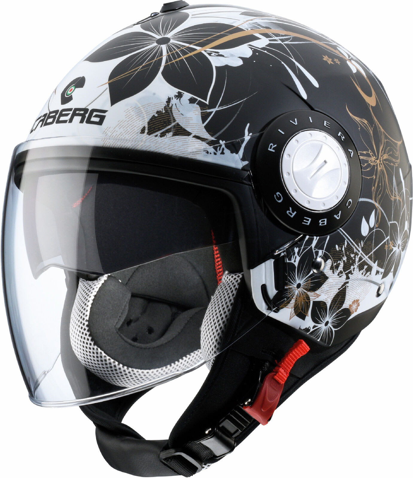 Caberg Helm Riviera V3 Floral schwarz weiss gold Gr. M 57/58