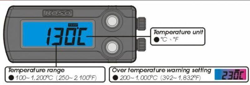 KOSO Indicador universal de temperatura de los gases de escape - negro -