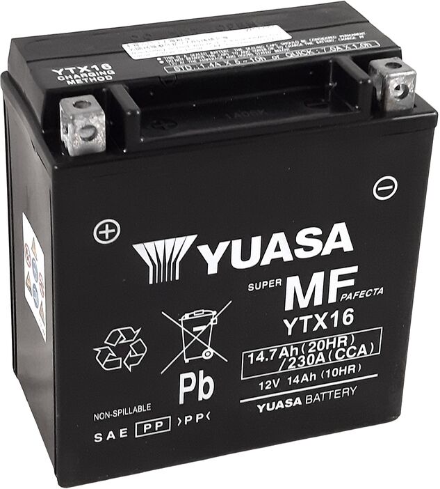 YUASA sin mantenimiento  Battery Factory -YTX16 FA Batería libre de mantenimiento -