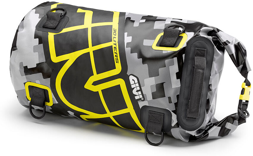 GIVI Easy-T Waterproof - Rollo de equipaje 30 L diseño de camuflaje gris, letras de color amarillo neón -