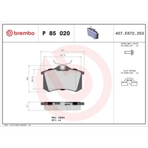 Jeu de plaquettes de frein a disque BREMBO Xtra P 85 020X, Arriere