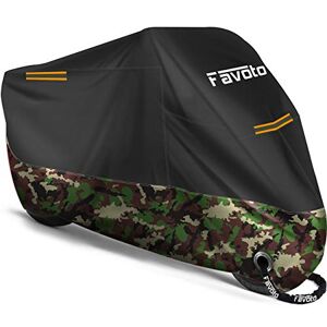 Favoto Housse de Protection Imperméable pour Moto Couverture 210D avec Bande Réfléchissante Résistant aux Poussière Pluie Neige UV Vent Soleil Déjections d'oiseaux, 265x105x125cm Noir+Camouflage - Publicité