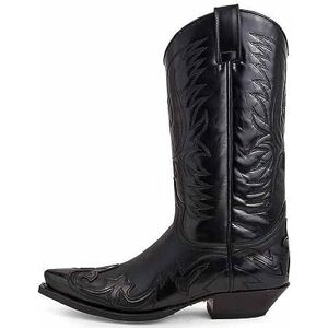 DJFOG Bottes de chevalier pour hommes, bottes de motard brodées, bottes hautes Vintage, Style Cowboy occidental, bottes de moto à bout pointu,Noir,45 EU - Publicité