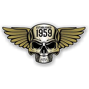 sticker licker Vintage Motard Skull avec Ailes Établi 1959 Café Coureur Casque Moto Motard Hotrod Style Rétro Vinyle Autocollant Voiture 125x60mm - Publicité