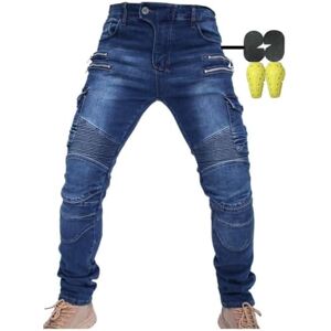 CBBI-WCCI Protection Moto Pantalon Jeans Renforcé avec Protection Doublure Moto Pantalon d'Équitation avec Protéger Pads (L= 32W / 32L, Bleu) - Publicité