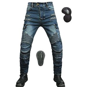 Armor Qtrees Hommes Moto Equitation Pantalon Motocycle Jeans avec 4 x d'armure Genou Hanche Protection Pads-Bleu-XS - Publicité