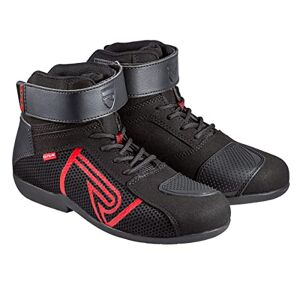 Bottes moto CURVE Rubi noires/rouges   Homme et femme   Microfibre   Utilisation urbaine   Renfort changement de vitesse, détails rouges, lacets, semelle antidérapante   Homologué - Publicité