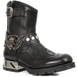 rackbone DJFOG Bottes de chevalier pour hommes, bottes de motard, bottes d'équitation courtes, bottes Steampunk médiévales en cuir PU avec décoration de crâne,Noir,41 EU - Publicité